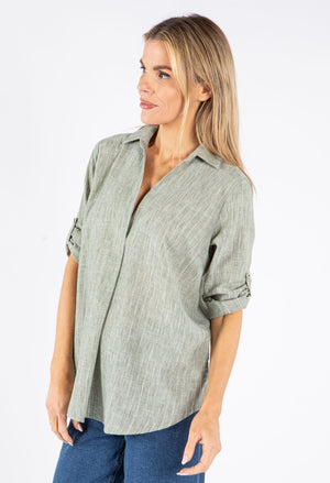 Lurex Pinstripe V Neck Shirt