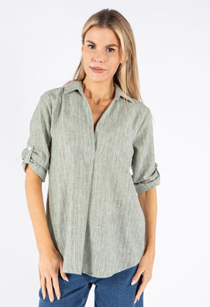 Lurex Pinstripe V Neck Shirt