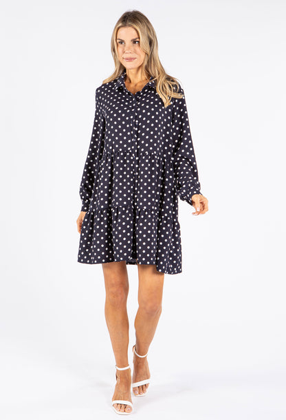 Polka Dot Tiered Hem Shirt Dress