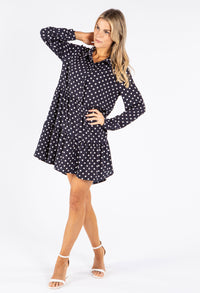 Polka Dot Tiered Hem Shirt Dress