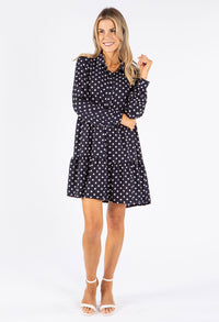 Polka Dot Tiered Hem Shirt Dress