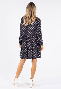 Polka Dot Tiered Hem Shirt Dress