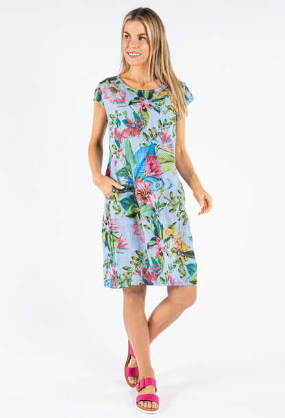 Tropical Floral Linen Dress