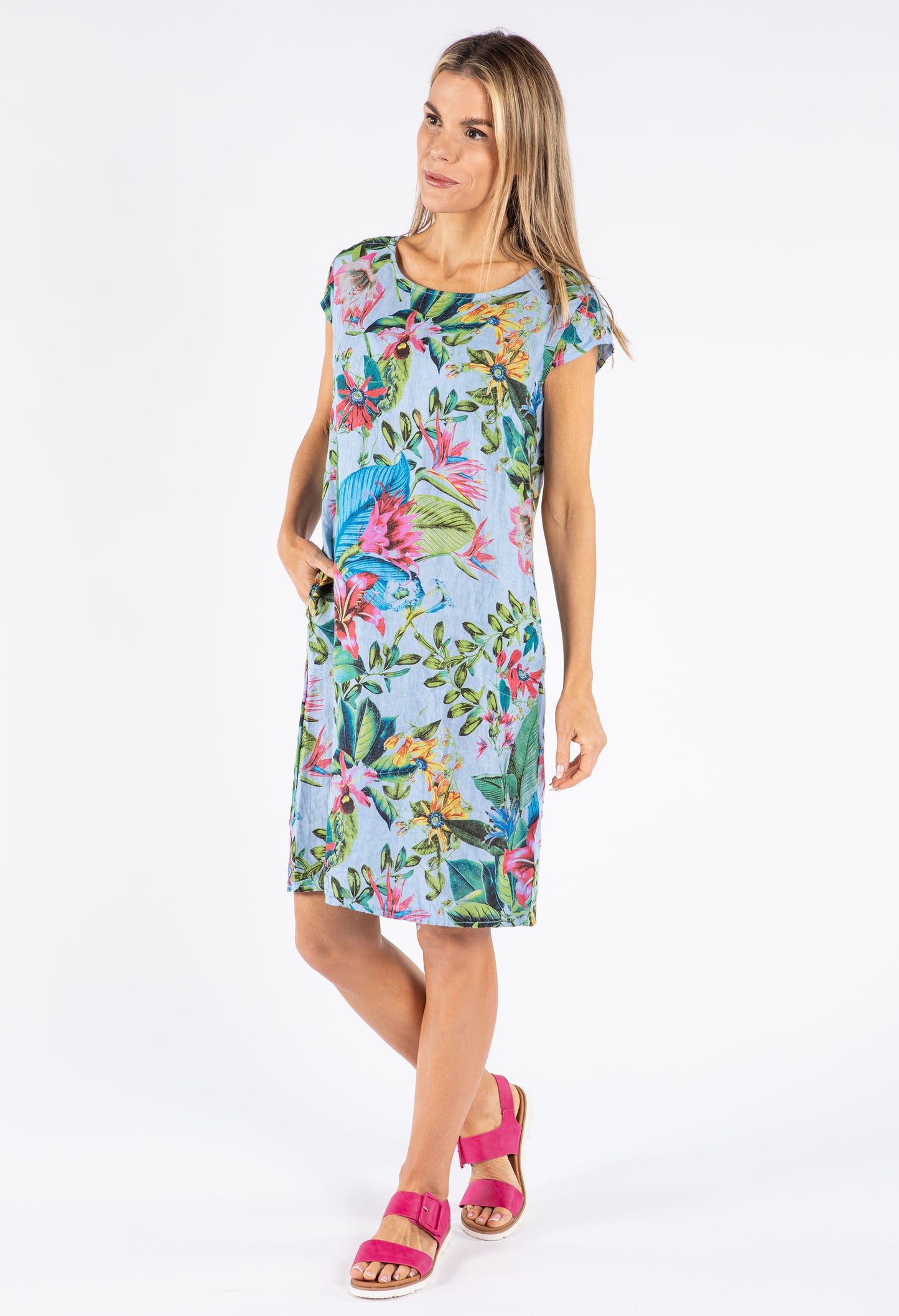 Tropical Floral Linen Dress