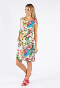 Tropical Floral Linen Dress