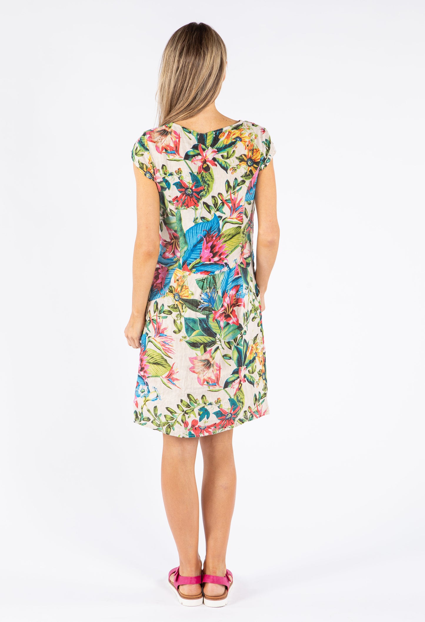 Tropical Floral Linen Dress