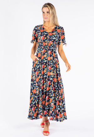 Floral Print Buttoned Midi Dress