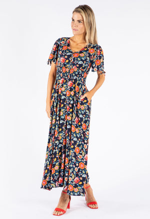 Floral Print Buttoned Midi Dress