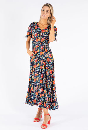 Floral Print Buttoned Midi Dress