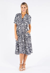 Abstract Print Midi Shirt Dress