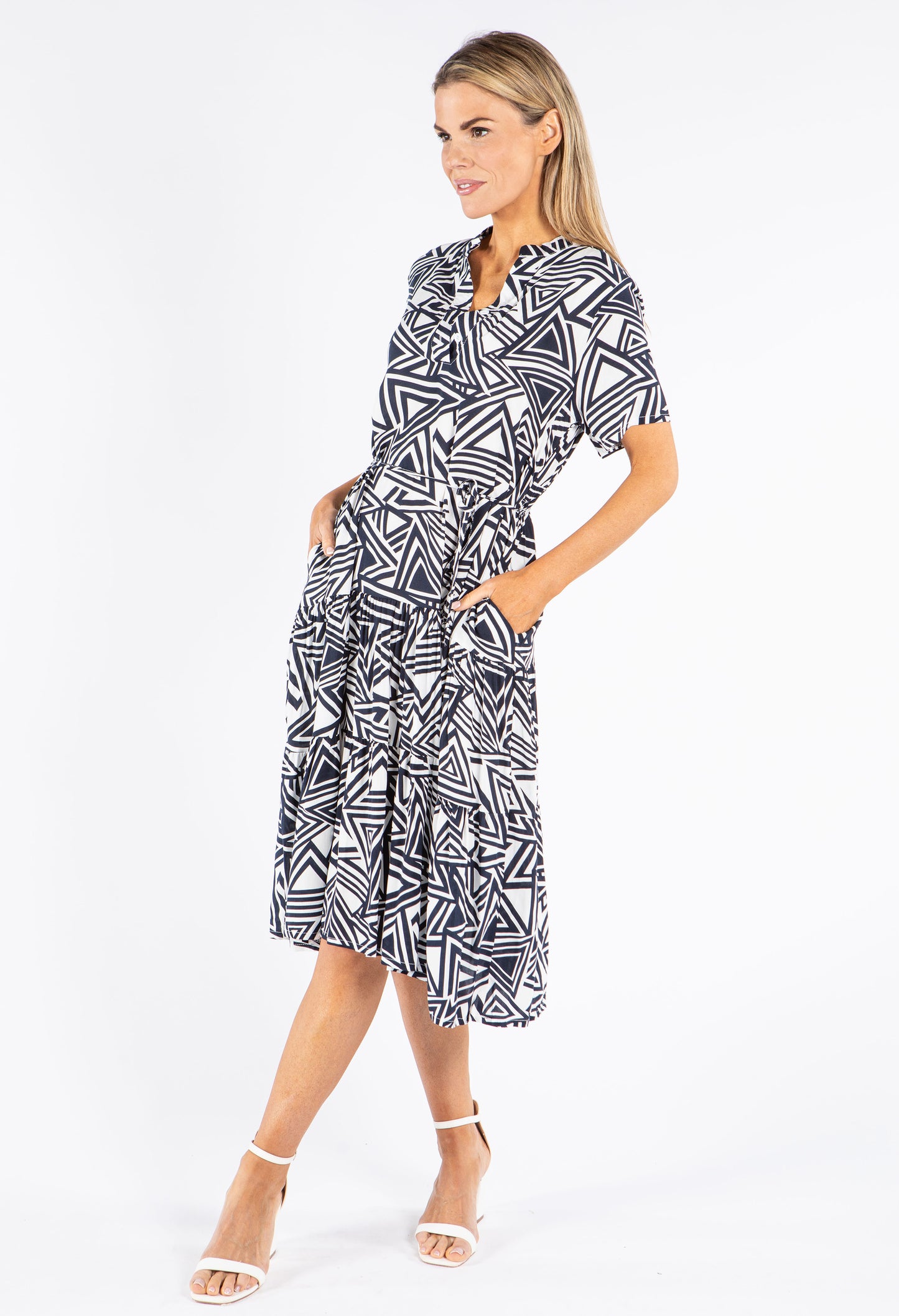 Abstract Print Midi Shirt Dress