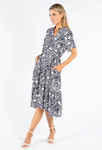 Abstract Print Midi Shirt Dress
