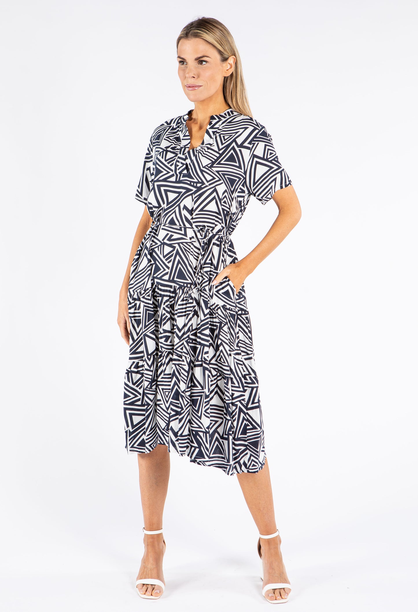 Abstract Print Midi Shirt Dress