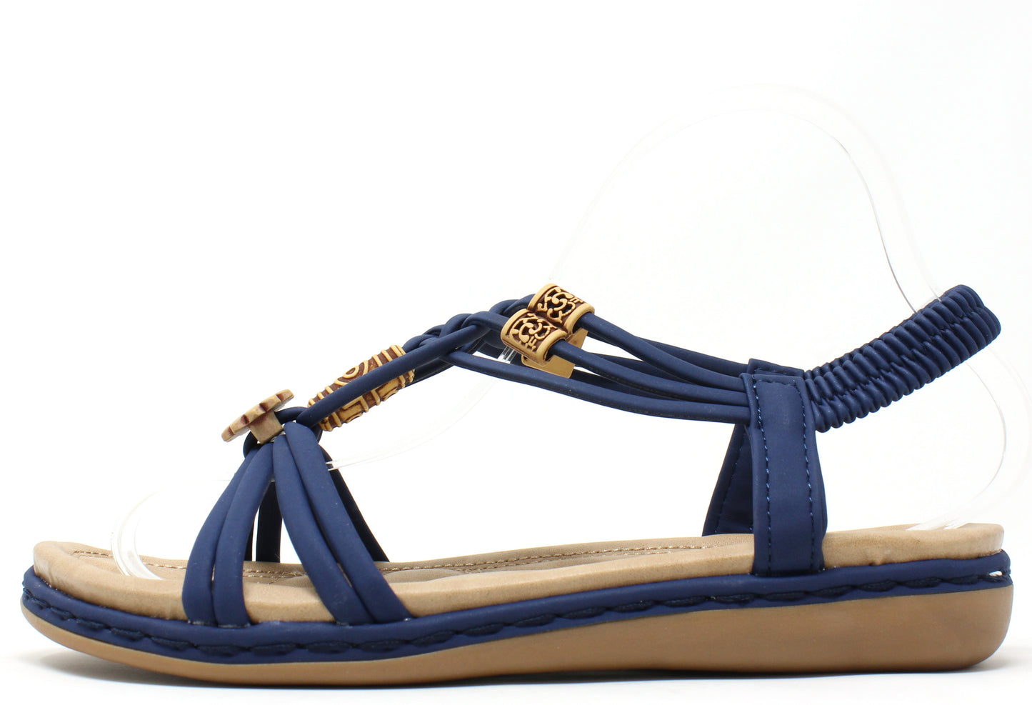 Floral and Wooden Look Beaded Sandal