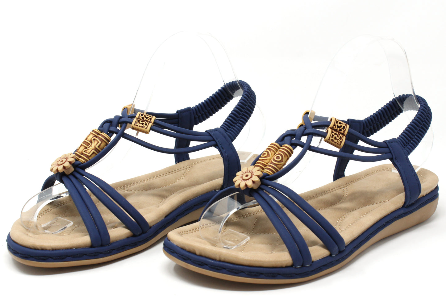 Floral and Wooden Look Beaded Sandal