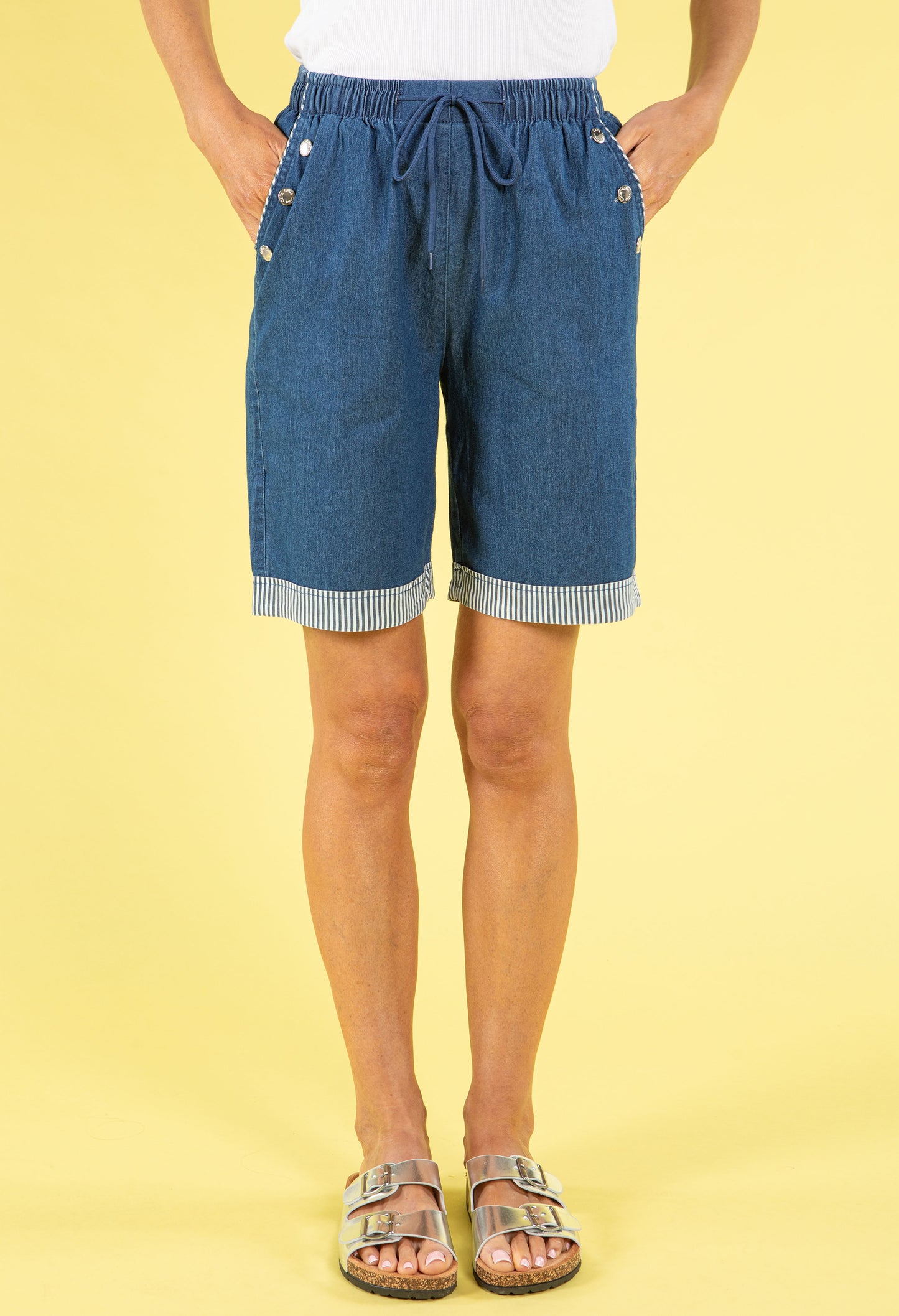 Drawstring Denim Look Shorts