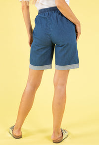 Drawstring Denim Look Shorts