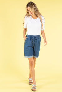 Drawstring Denim Look Shorts