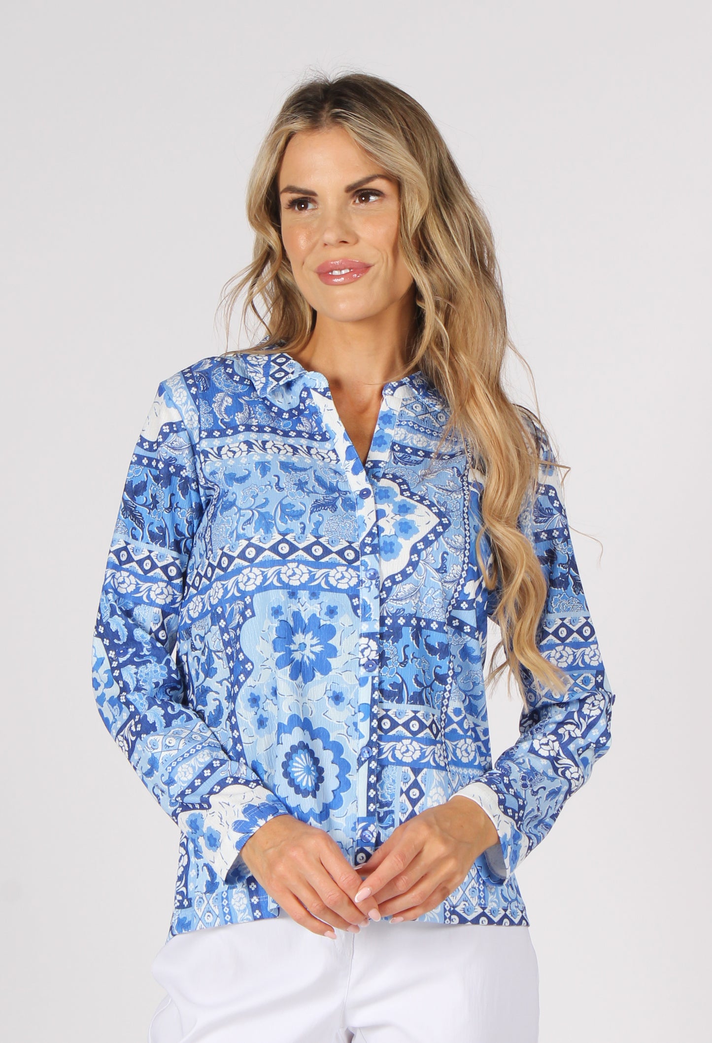 Patchwork Buttoned Up Top