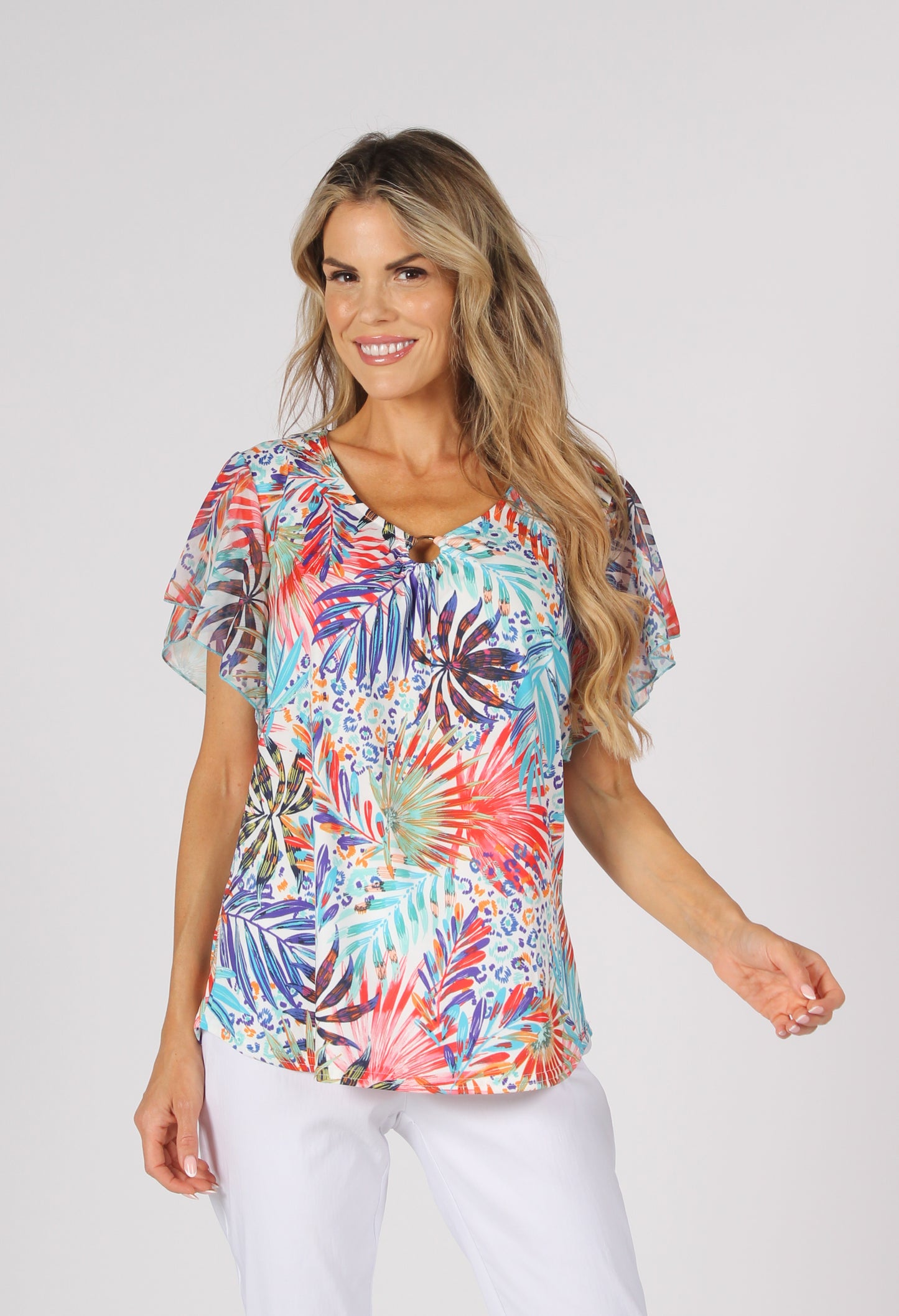 Palm Print Angel Sleeve Top