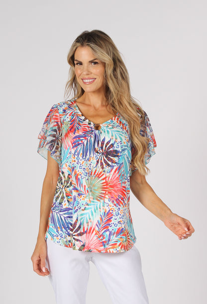 Palm Print Angel Sleeve Top