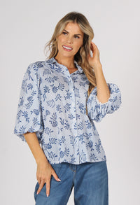 Striped Balloon Sleeve Blouse