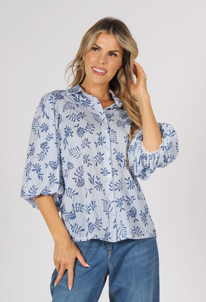 Striped Balloon Sleeve Blouse