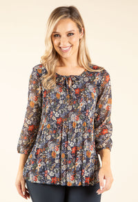 Plisse Pleated Floral Blouse