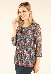 Plisse Pleated Floral Blouse