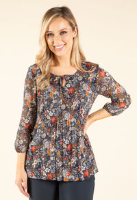 Plisse Pleated Floral Blouse