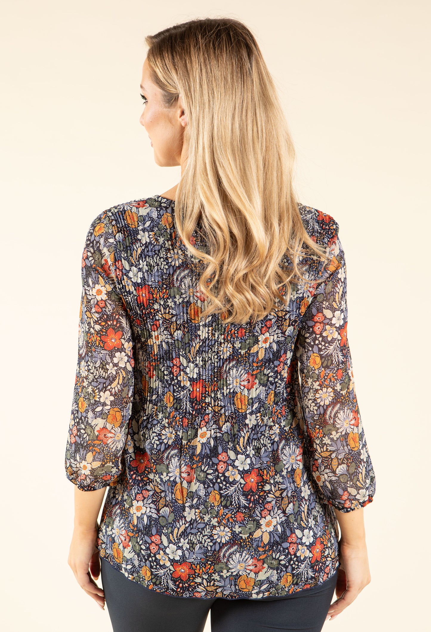 Plisse Pleated Floral Blouse
