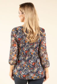 Plisse Pleated Floral Blouse