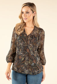 Botanic Print V Neck Top