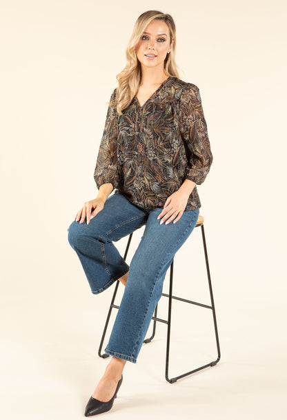 Botanic Print V Neck Top
