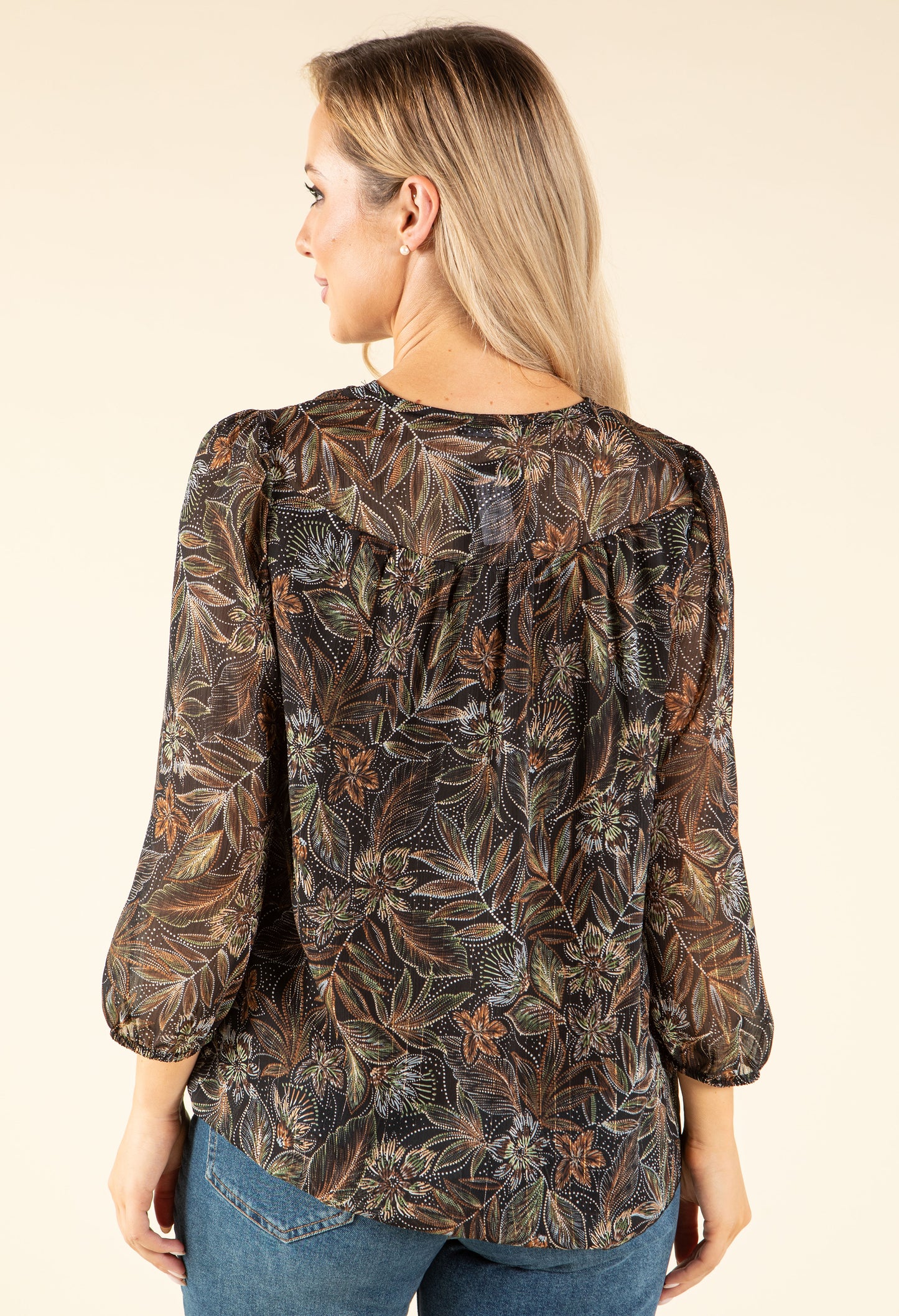 Botanic Print V Neck Top