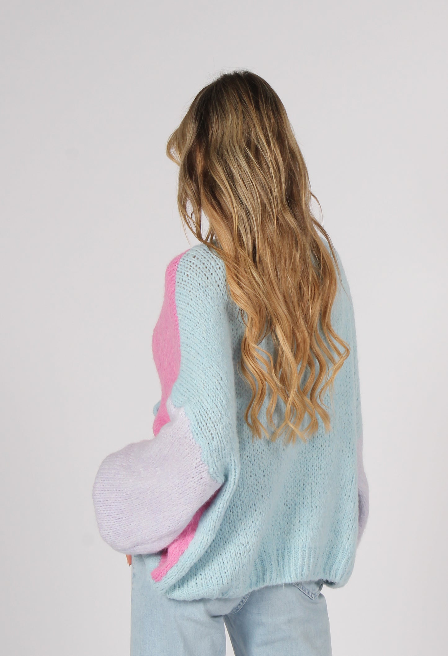 Pastel Colour Block Tie Knit Cardigan