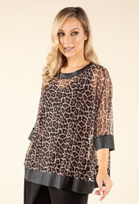Leopard Print Mesh Blouse