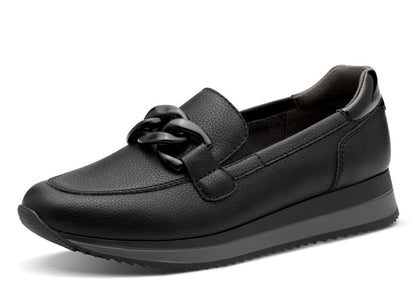 Black loafer shoe on a white background