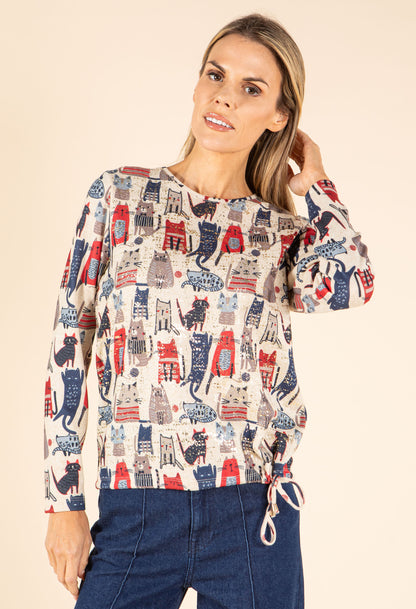 Cat Print Knit Top