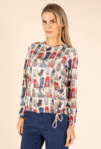 Cat Print Knit Top