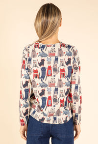 Cat Print Knit Top