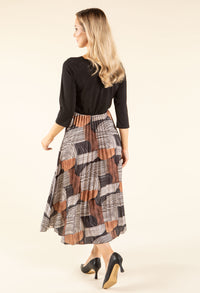 Ribbed Bodice Abstract Print Dress