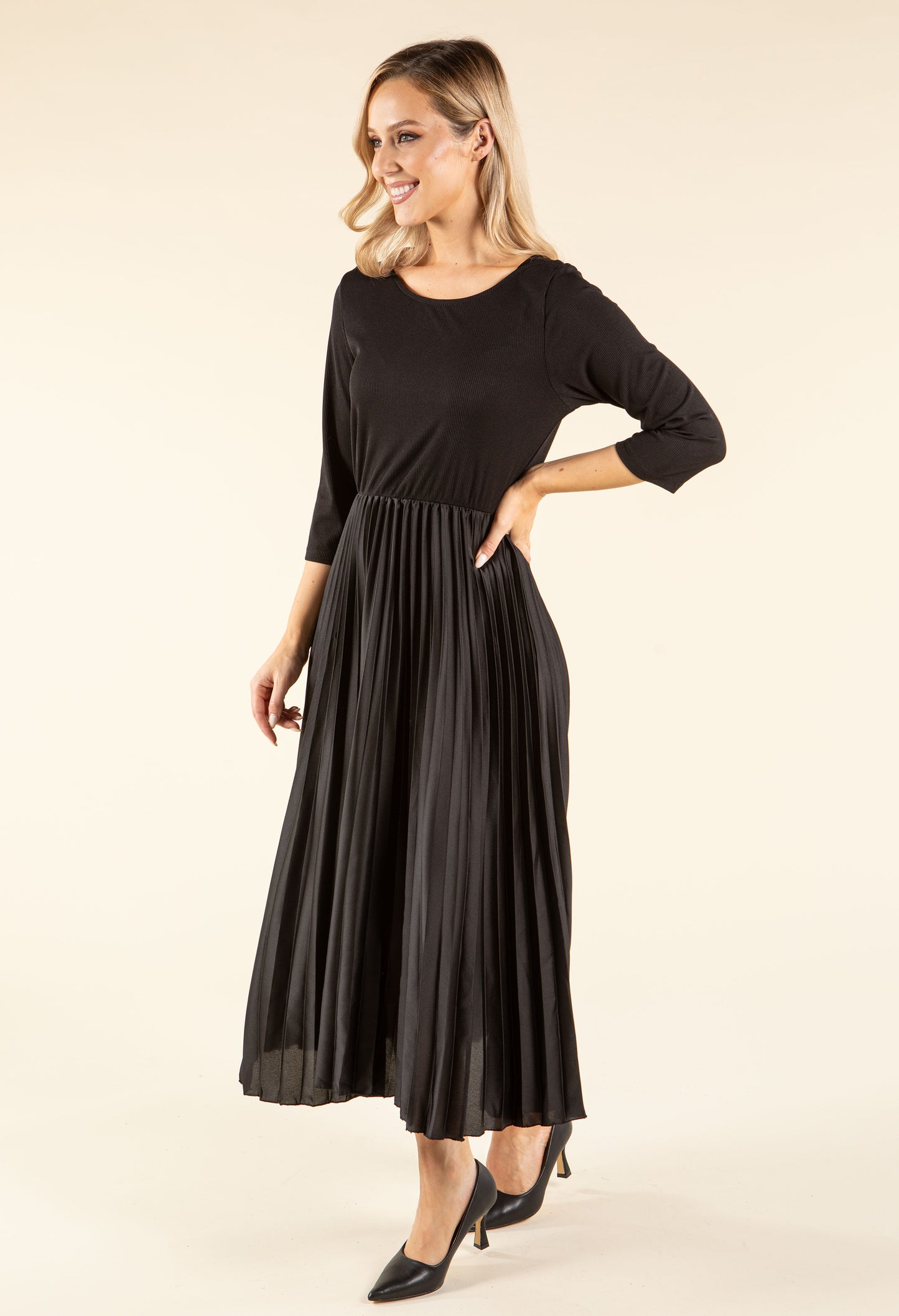 Ribbed Bodice Midi Dress