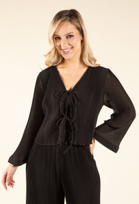 Flute Sleeve Tie Front Blouse