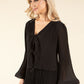 Flute Sleeve Tie Front Blouse