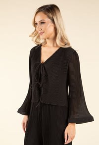 Flute Sleeve Tie Front Blouse