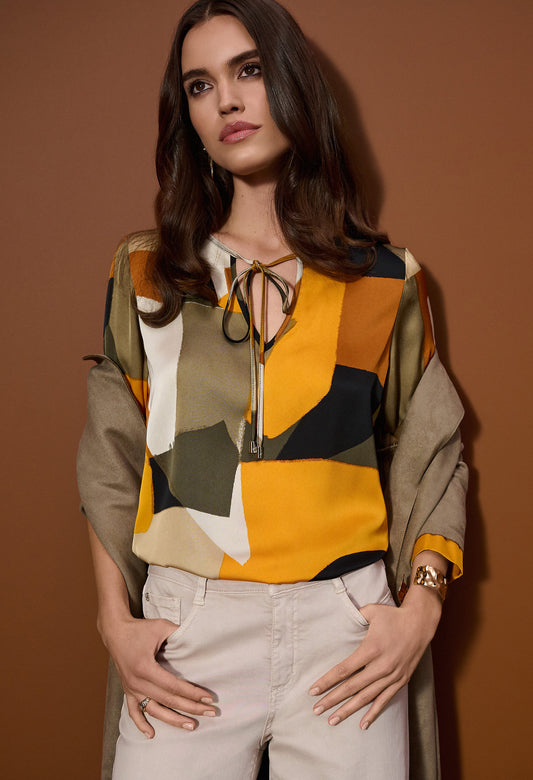 Satin Abstract Print Straight Tunic