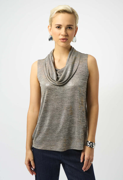 Metallic Cowl Neck Pullover