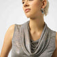 Metallic Cowl Neck Pullover
