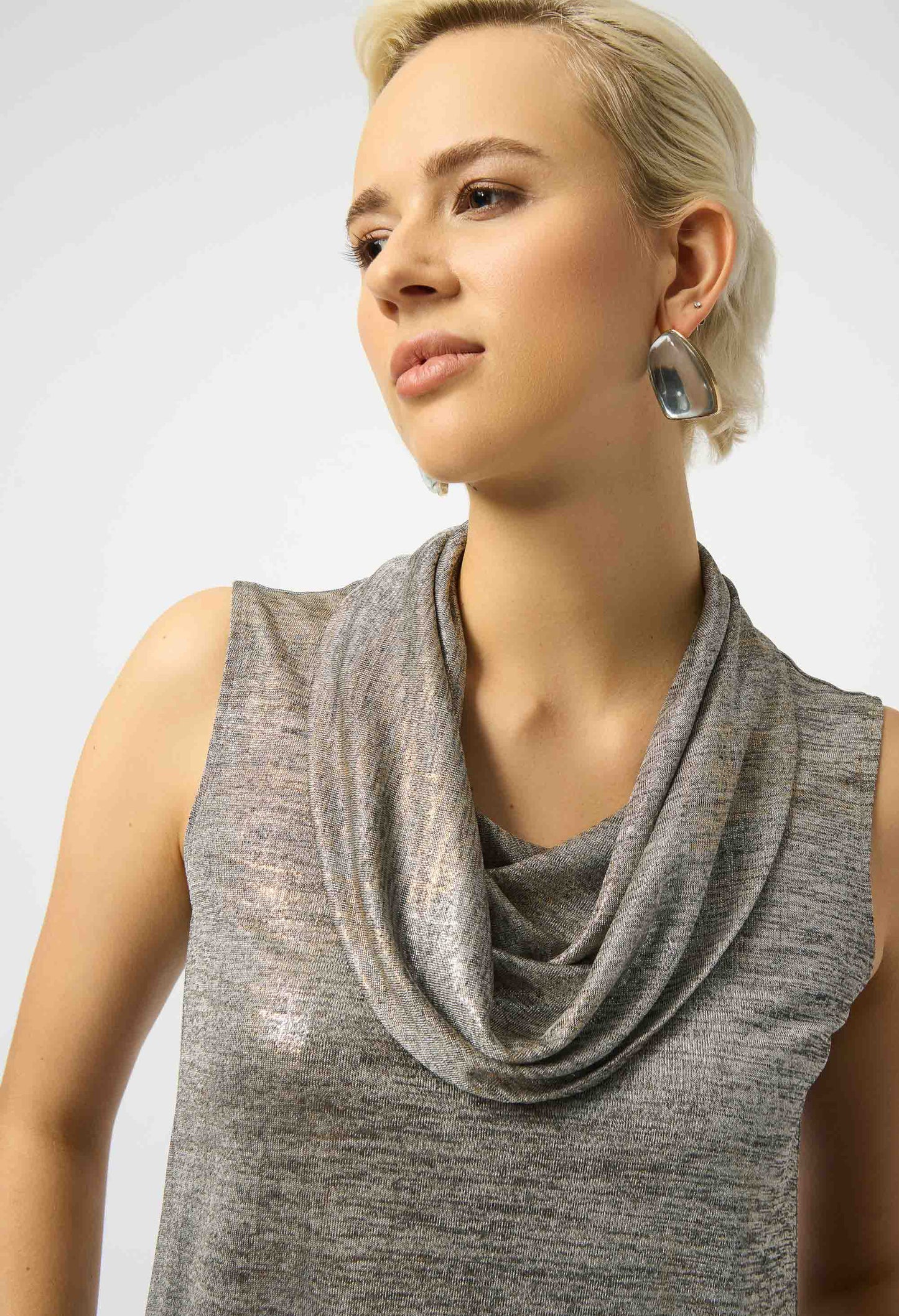 Metallic Cowl Neck Pullover